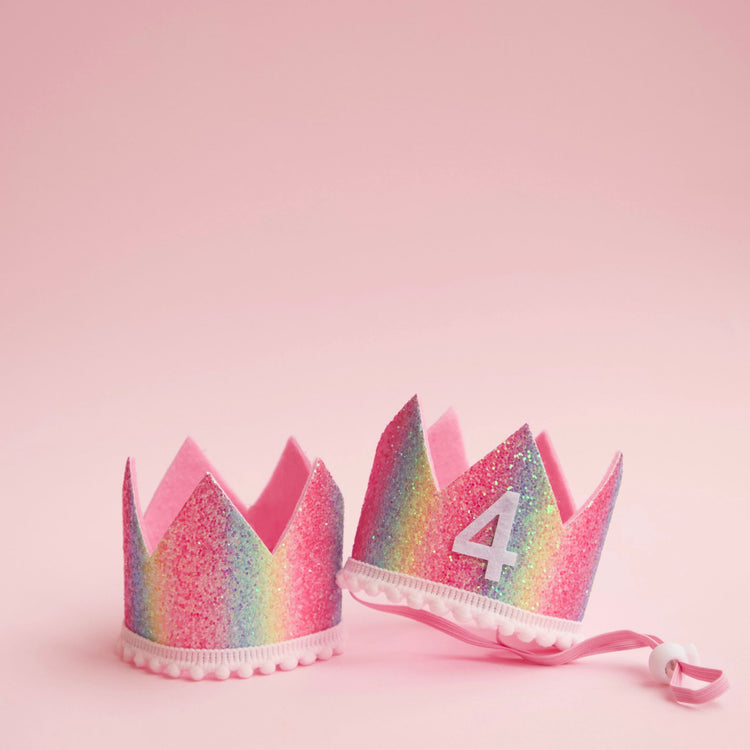 Cat & Dog Birthday Crown Rainbow Sparkle