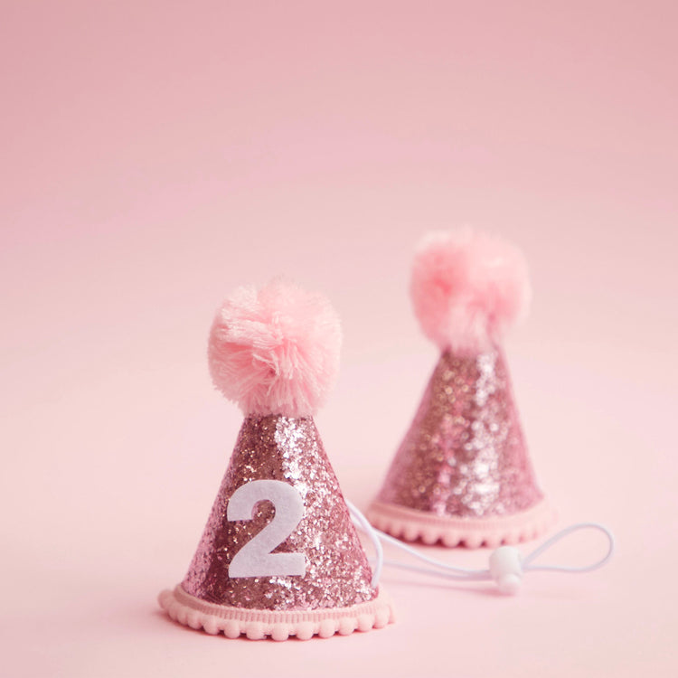 Cat & Dog Birthday Hat Pink Sparkles