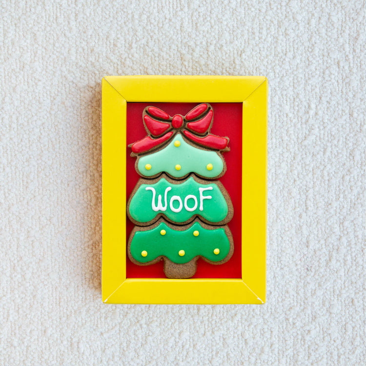 Christmas Dog Treats WOOF Xmas Tree Bow In Tray