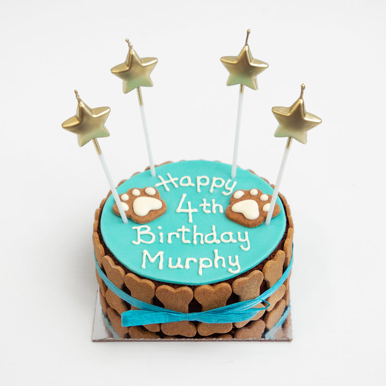 Dog Birthday Cake Dog PAWTY Blue Star Candles