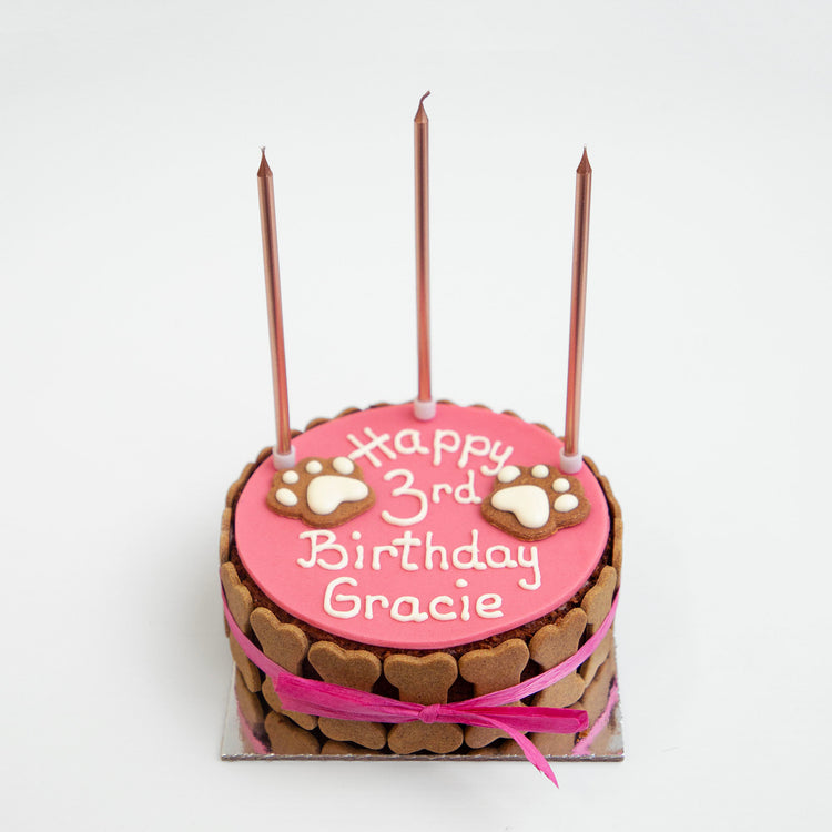 Dog Birthday Cake Dog PAWTY Pink Tall Candles