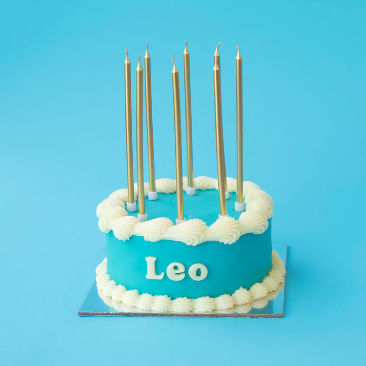 Dog Birthday Cake Vintage Round Dog Cake Blue Gold Candles