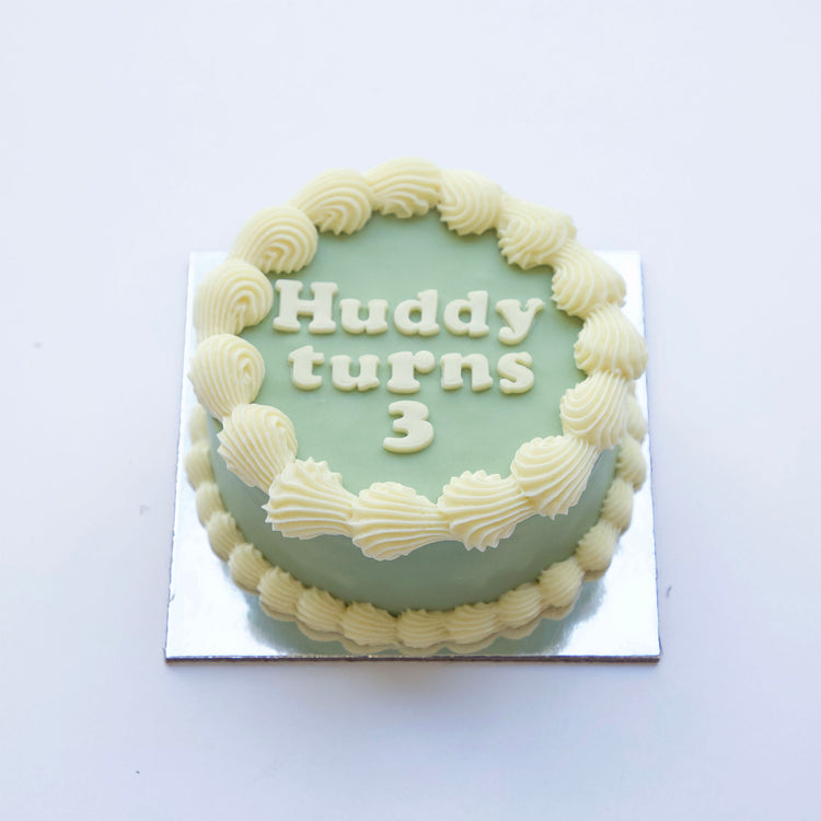 Dog Birthday Cake Vintage Round Sage Top Angle