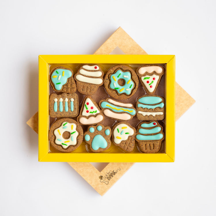 Dog Biscuits Celebration Box Blue Lid Open
