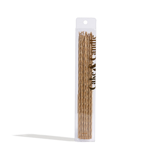 Fine Tall Spiral Cake Candles Gold Pack of 16