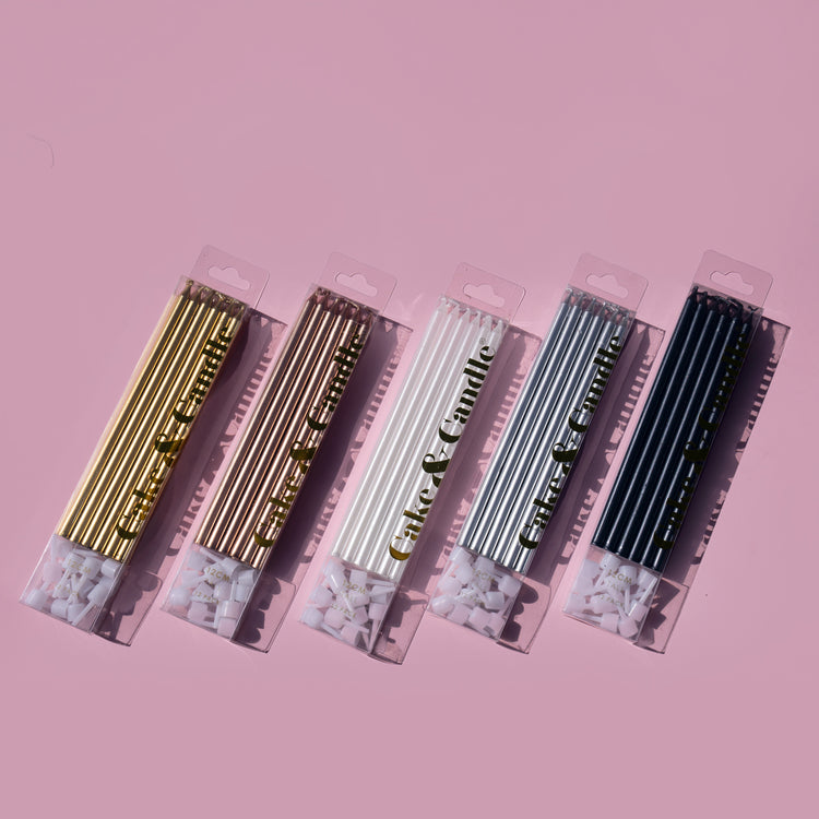 Tall Birthday Cake Candles 12 Pack Gold, Rose Gold, Black