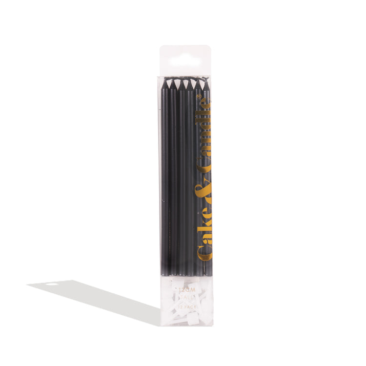 Tall Birthday Cake Candles 12 Pack Black