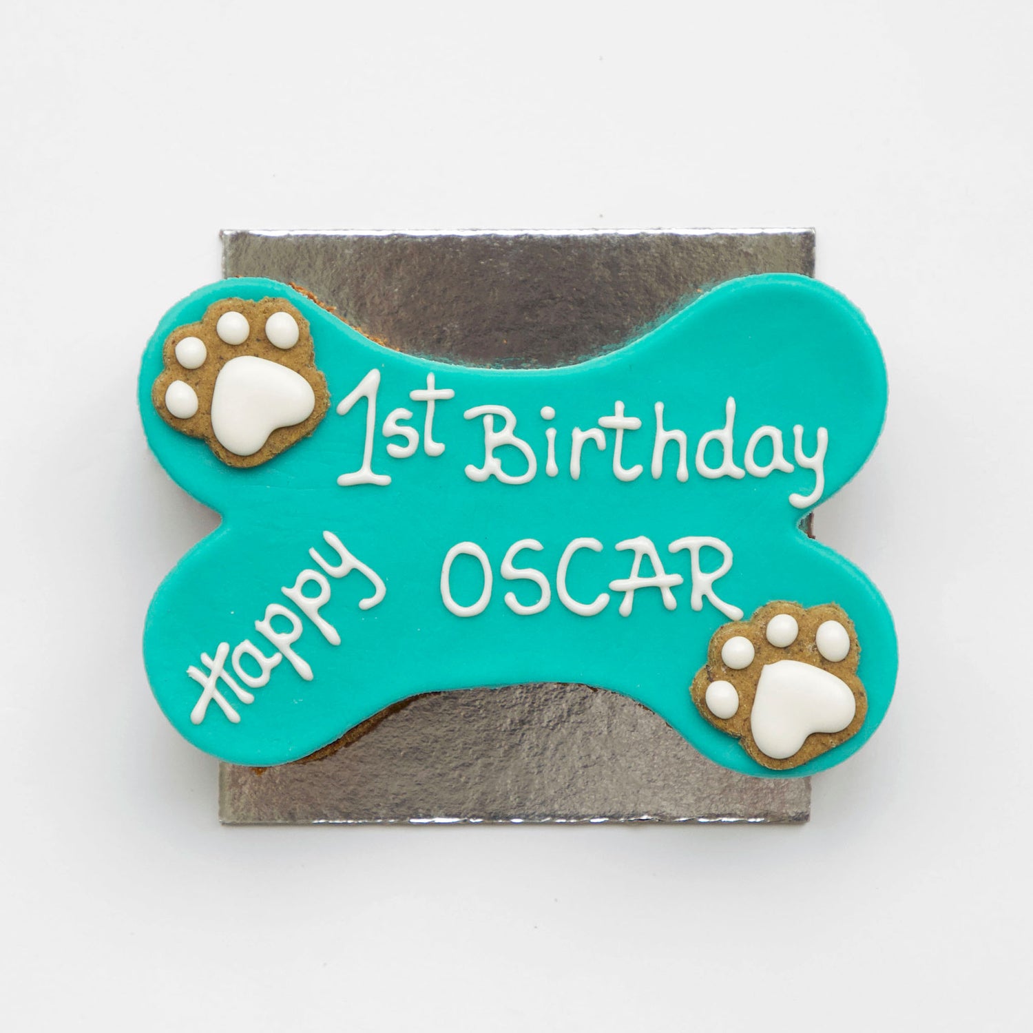 Dog Birthday Cake Dog Bone Blue White Writing