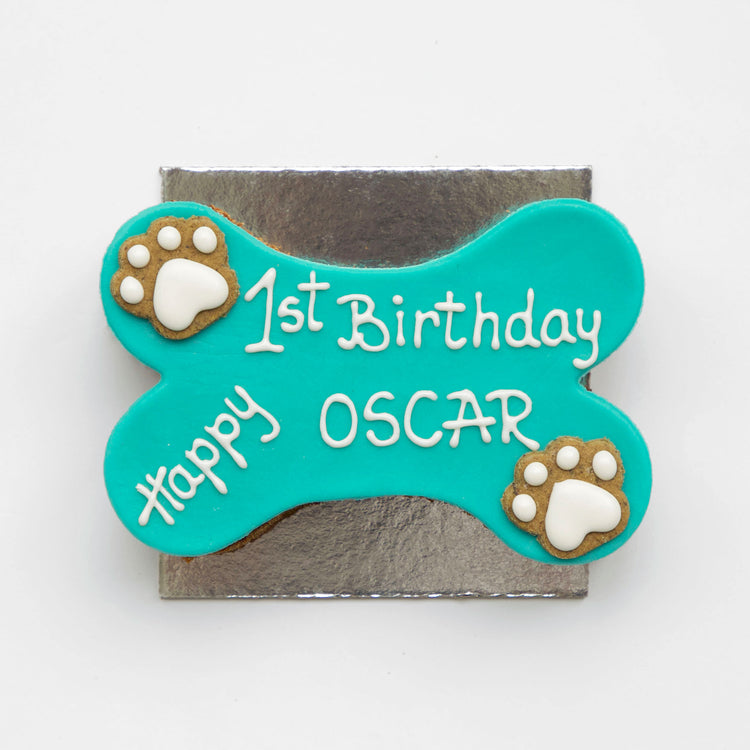 Dog Birthday Cake Dog Bone Blue White Writing