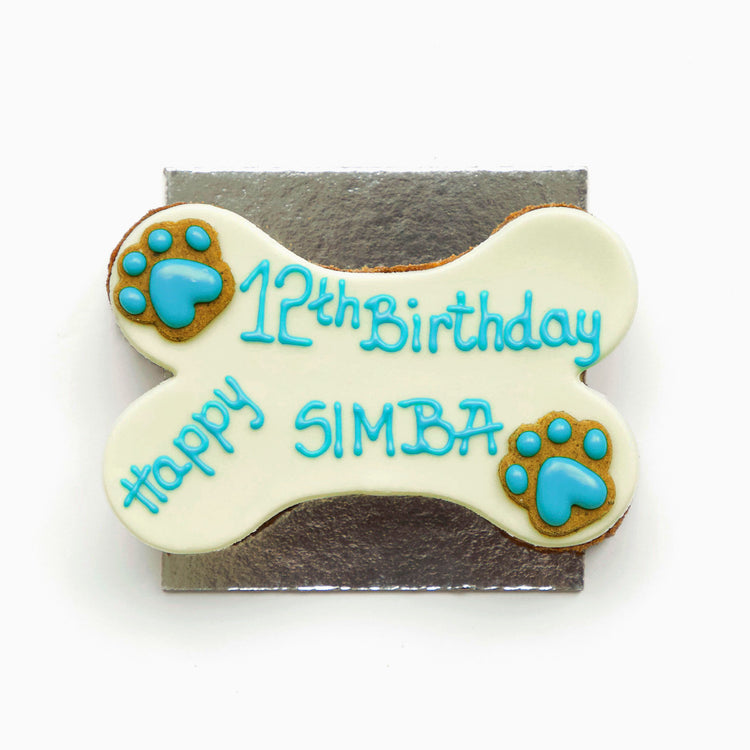 Dog Birthday Cake Dog Bone White Blue Writing