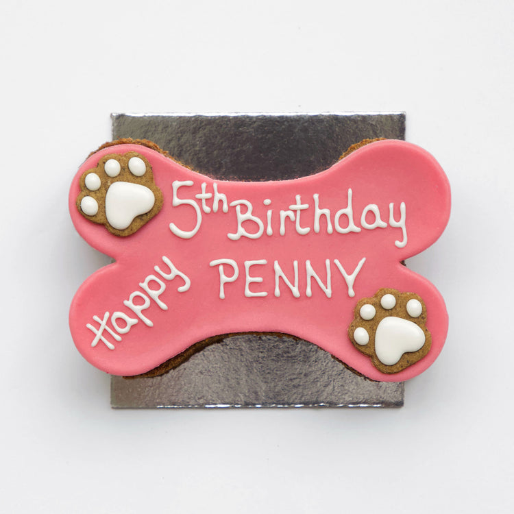 Dog Birthday Cake Dog Bone Pink White Writing