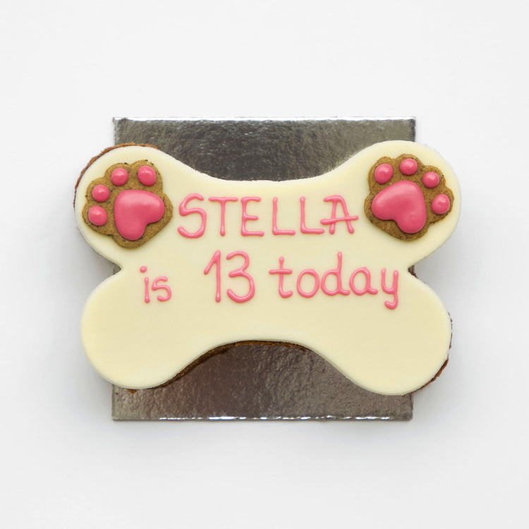 Dog Birthday Cake Dog Bone White Pink Writing