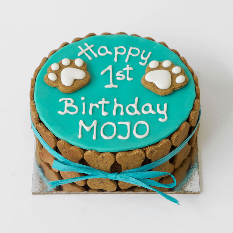 Dog Birthday Cake Dog PAWTY Blue White Writing