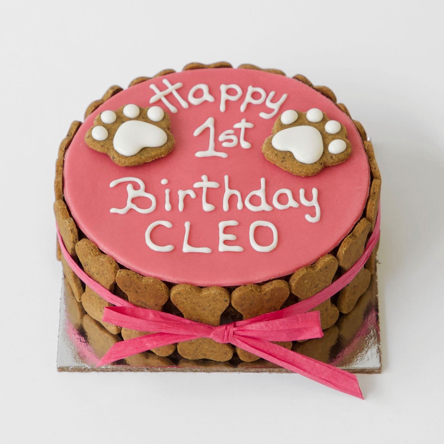 Dog Birthday Cake Dog PAWTY Pink White Writing
