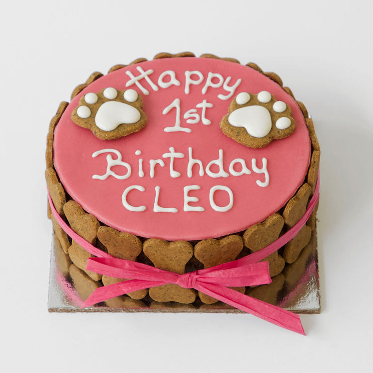 Dog Birthday Cake Dog PAWTY Pink White Writing
