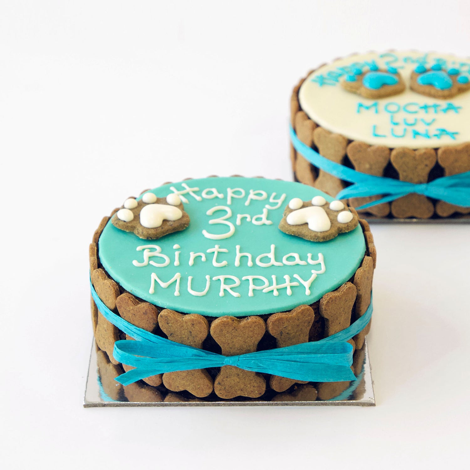 Dog Birthday Cake Dog PAWTY White Blue Front Shot