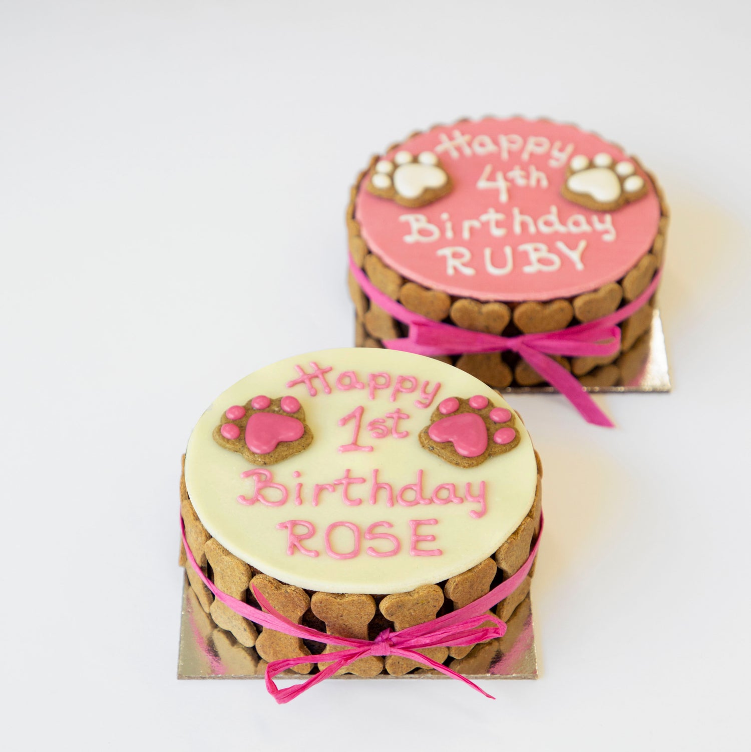 Dog Birthday Cake Dog PAWTY White Pink Front Shot