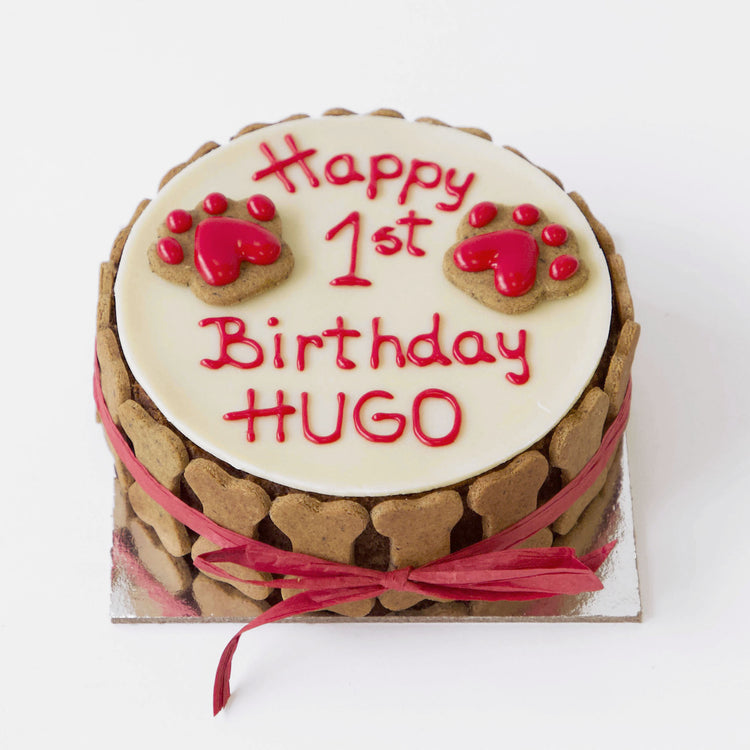 Dog Birthday Cake Dog PAWTY White with Red Writing