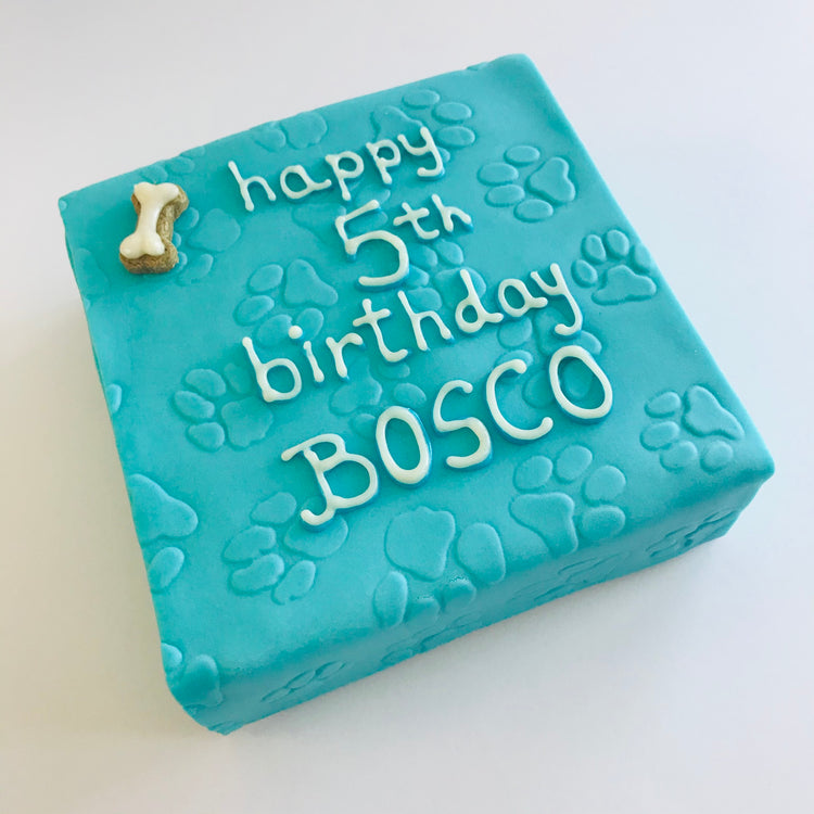 Dog Birthday Cake Simply Pawsome Blue Side Angle