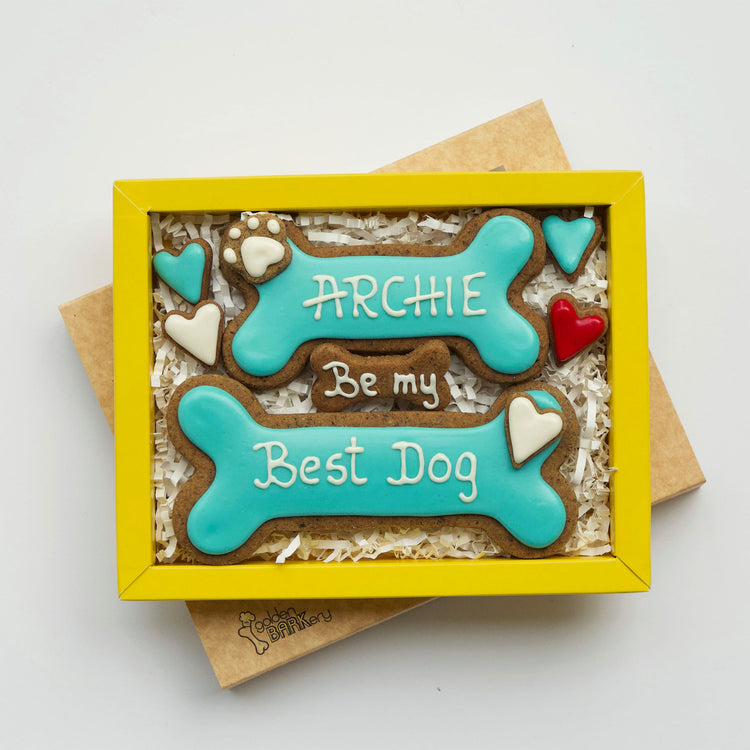 Dog Treats Personalised Be My Best Dog Bone Blue Open Box