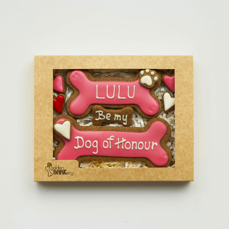 Dog Treats Personalised Be My Dog of Honour Bone Pink
