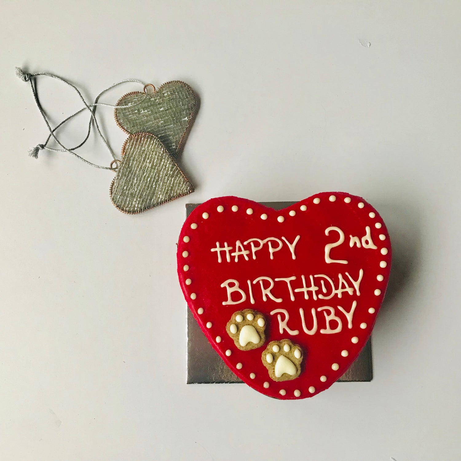 Dog Birthday Cake Heart Red