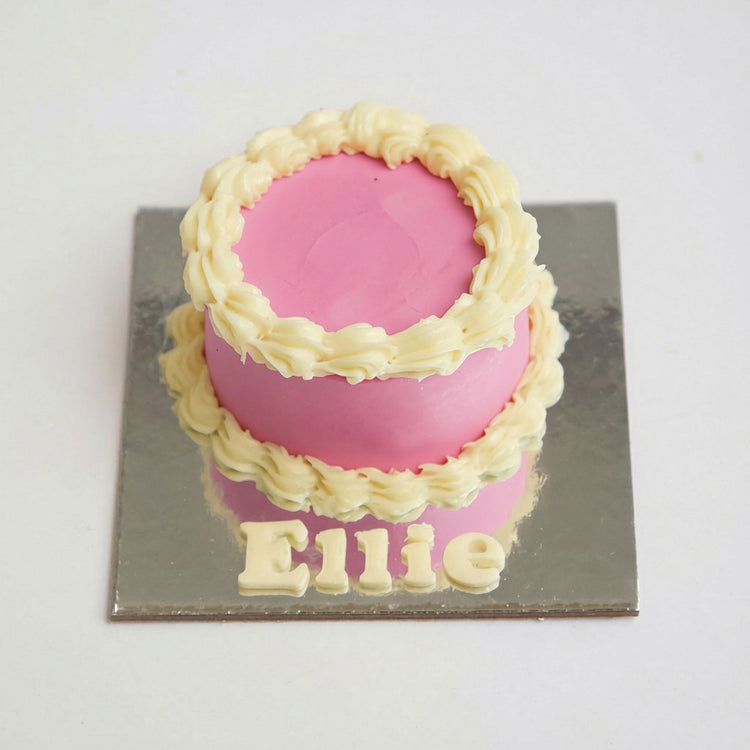 Cat Birthday Cake Vintage Circle Pink
