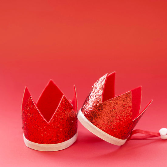 Cat & Dog Birthday Crown Red Sparkle