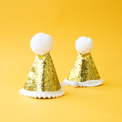 Cat Dog Birthday Party Hat Gold Sparkles