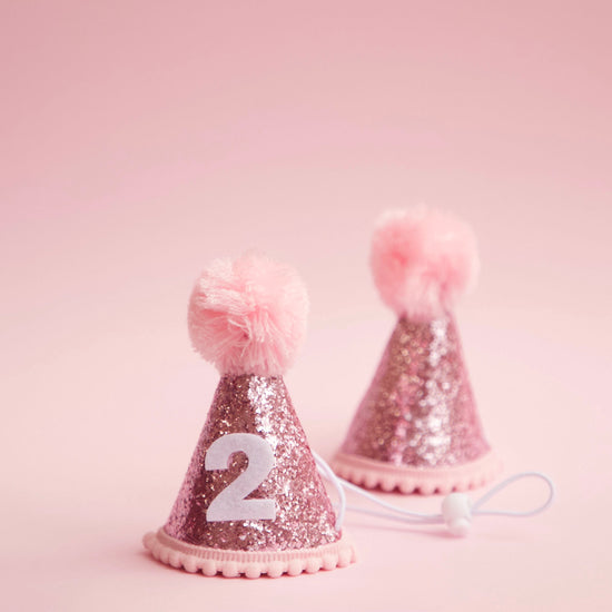 Cat & Dog Birthday Hat Pink Sparkles
