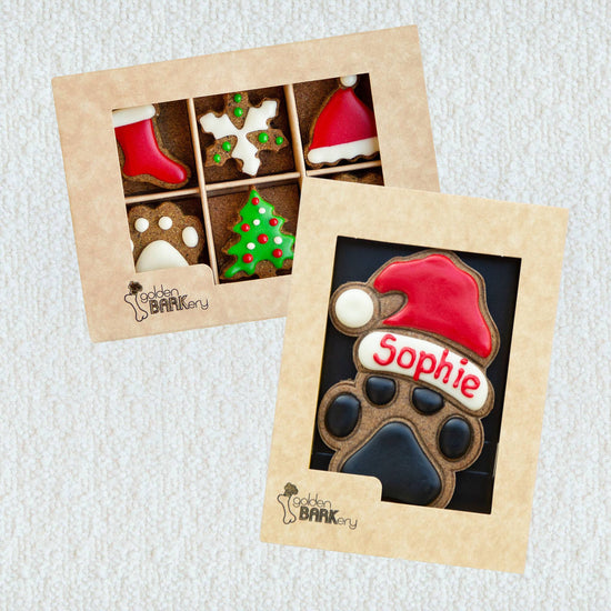 Christmas Dog Gift - Personalised Santa Paw Treat & 12 Biscuits Box