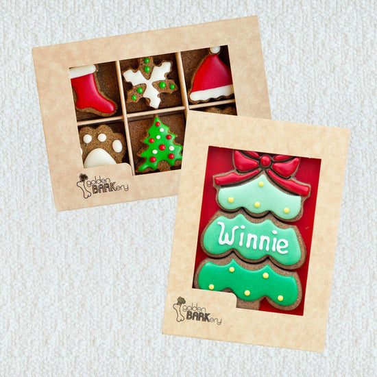 Christmas Dog Gift - Personalised Xmas Tree & 12 Biscuits Box