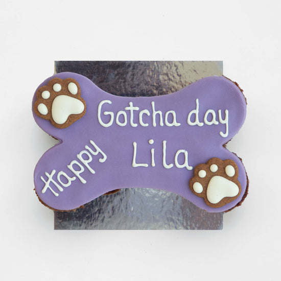 Dog Birthday Cake Dog Bone Purple White Writing