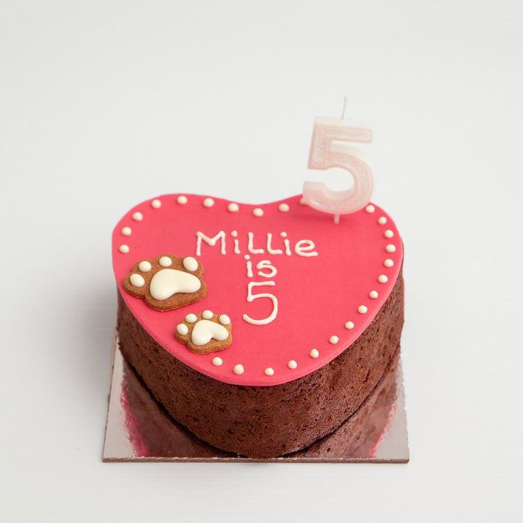 Dog Birthday Cake Heart Pink Millie White Candle Number