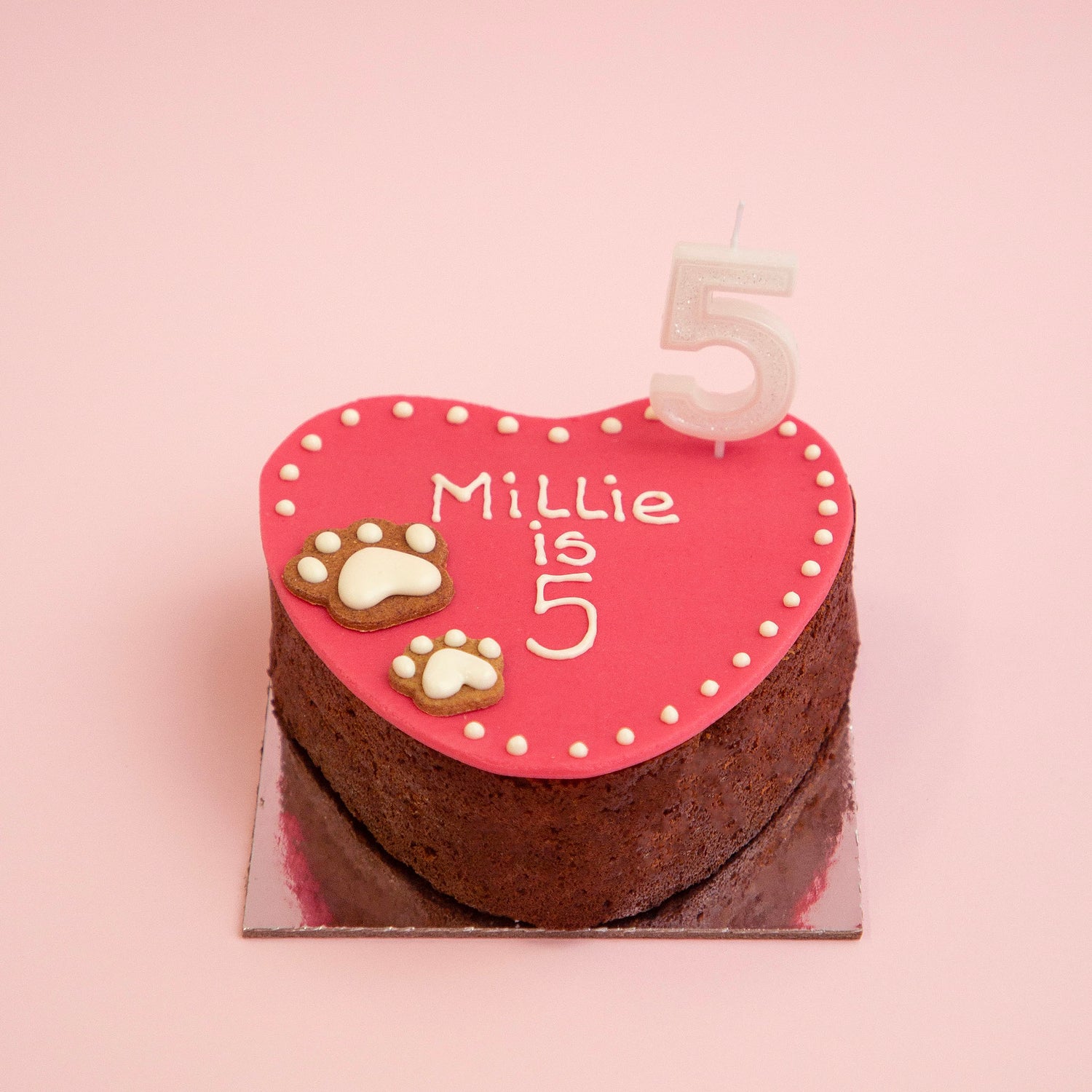 Dog Birthday Cake Heart Pink Millie White Candle