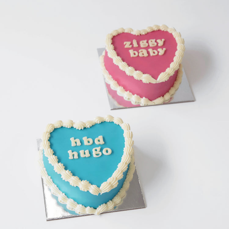 Dog Birthday Cake Vintage Heart Dog Cake Blue and Pink