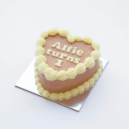 Dog Birthday Cake Vintage Heart Brown
