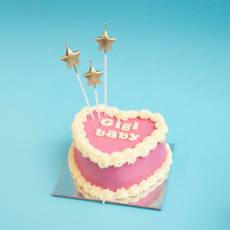 Dog Birthday Cake Vintage Heart Pink Star Candle