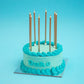 Dog Birthday Cake Vintage Round Dog Cake Blue Gold Candles