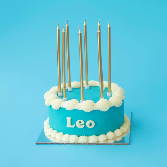 Dog Birthday Cake Vintage Round Dog Cake Blue Gold Candles