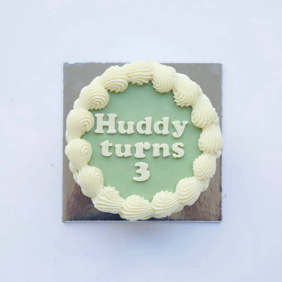 Dog Birthday Cake Vintage Round Sage Overhead