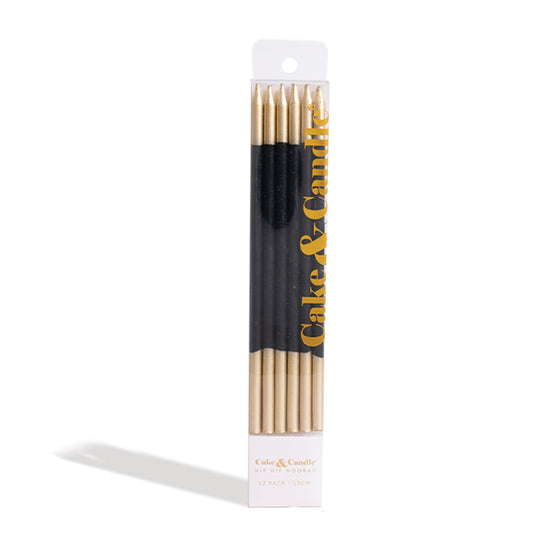Gold Black Double Dipped Tall Cake Candles in Pack