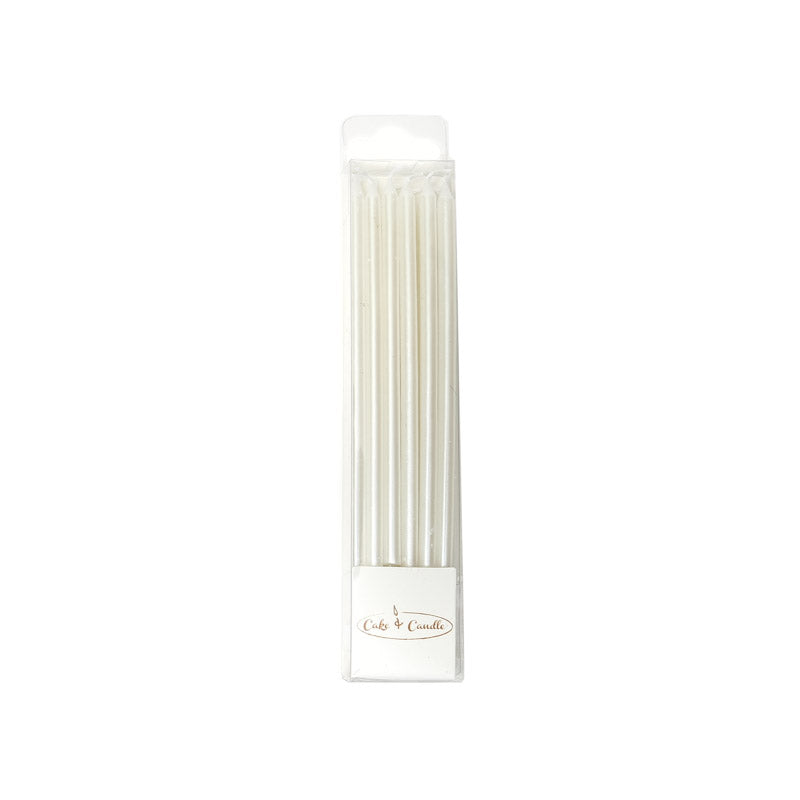 Tall Birthday Cake Candles 12 Pack Pearlised White