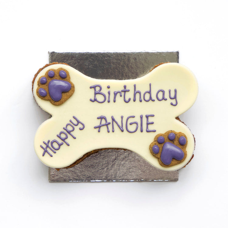 Dog Birthday Cake Dog Bone White Purple Writing