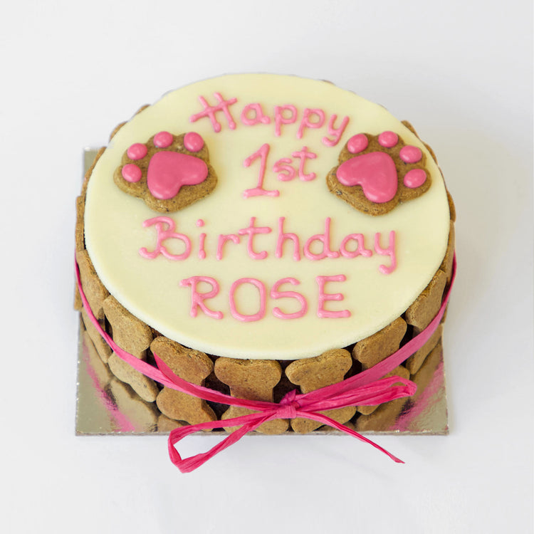 Dog Birthday Cake Dog PAWTY White with Pink Writing